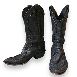 Vintage DAN POST Cowboy Boots Pointed Toe Leather Black Mens 10.5D New Soles